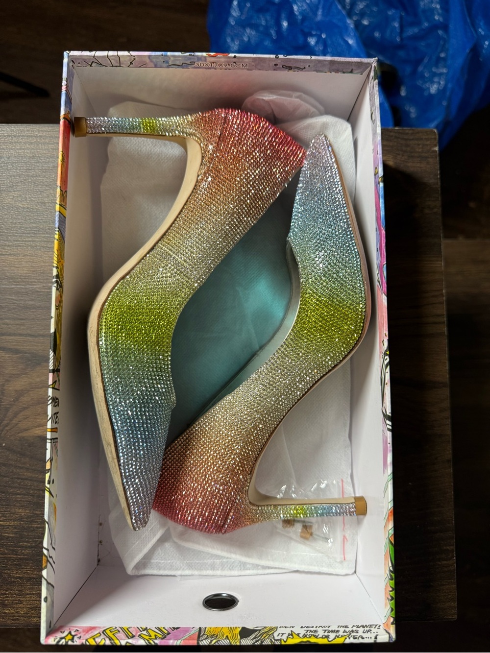 Jeffrey Campbell Rainbow Crystal Ombre Pointed Toe Stiletto Pumps. original box